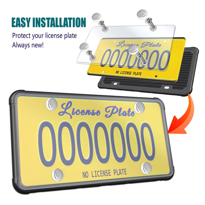 Aootf License Plate Protector- Clear Novelty Number Plate Cover with Silicone Car Tag Frame, Unbreakable Cover to Protect Front or Back License Plate with Screws,Caps - Image 2